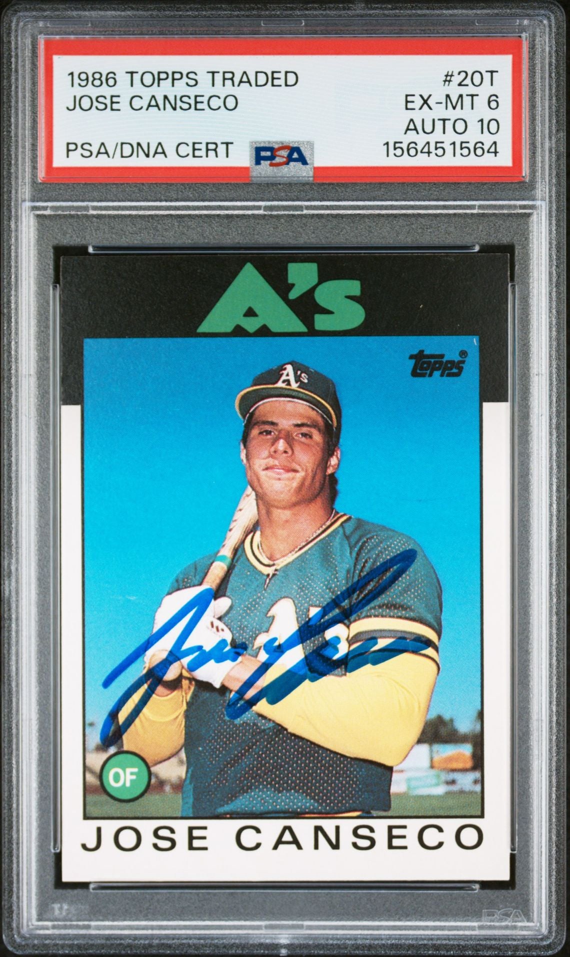 Jose Canseco 1986 Topps Traded Rookie Card #20T PSA 6 Auto 10 156451564