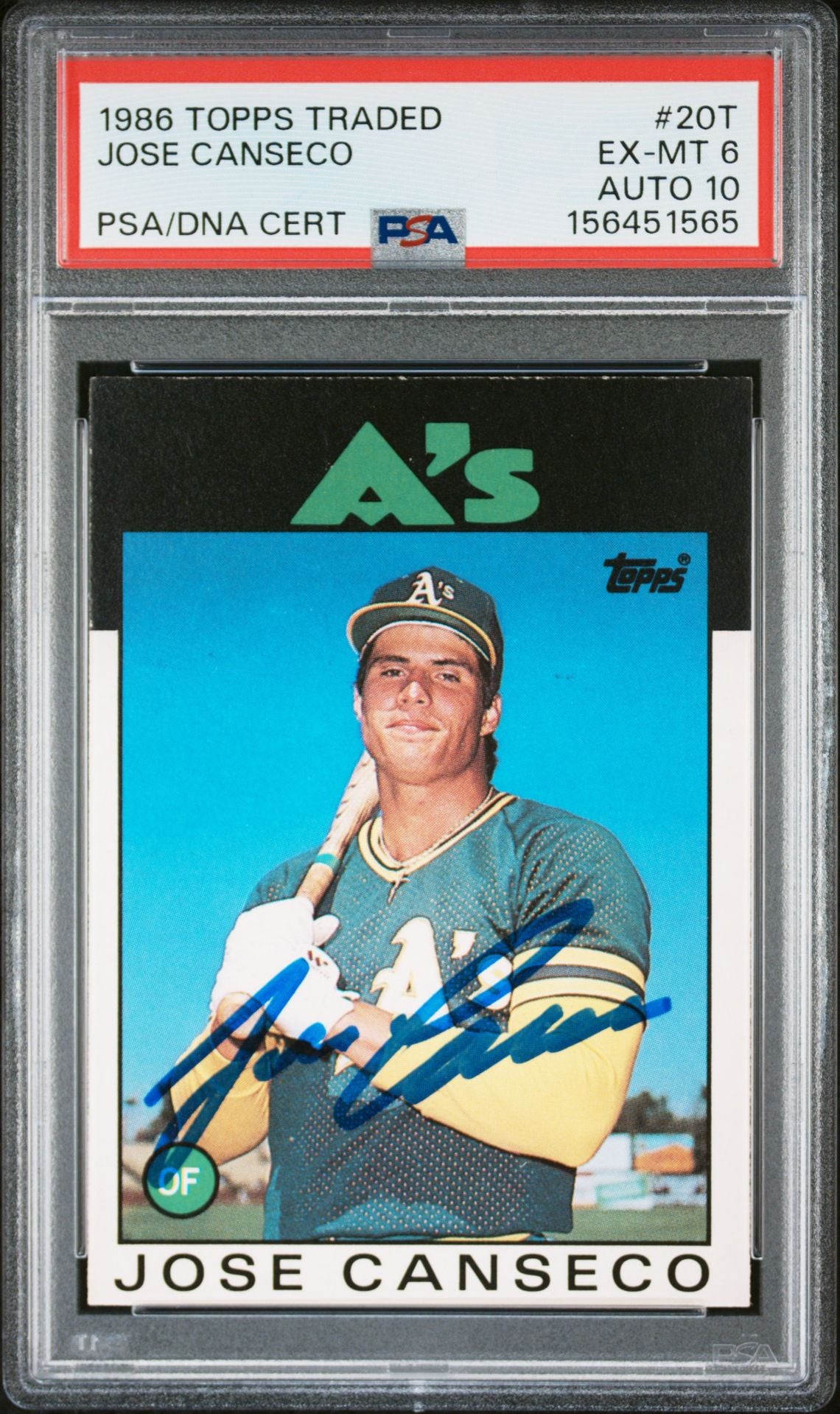 Jose Canseco 1986 Topps Traded Rookie Card #20T PSA 6 Auto 10 156451565