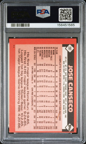 Jose Canseco 1986 Topps Traded Rookie Card #20T PSA 6 Auto 10 156451565