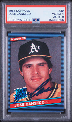 Jose Canseco 1986 Donruss Rookie Card #39 PSA 4 Auto 9 156451566