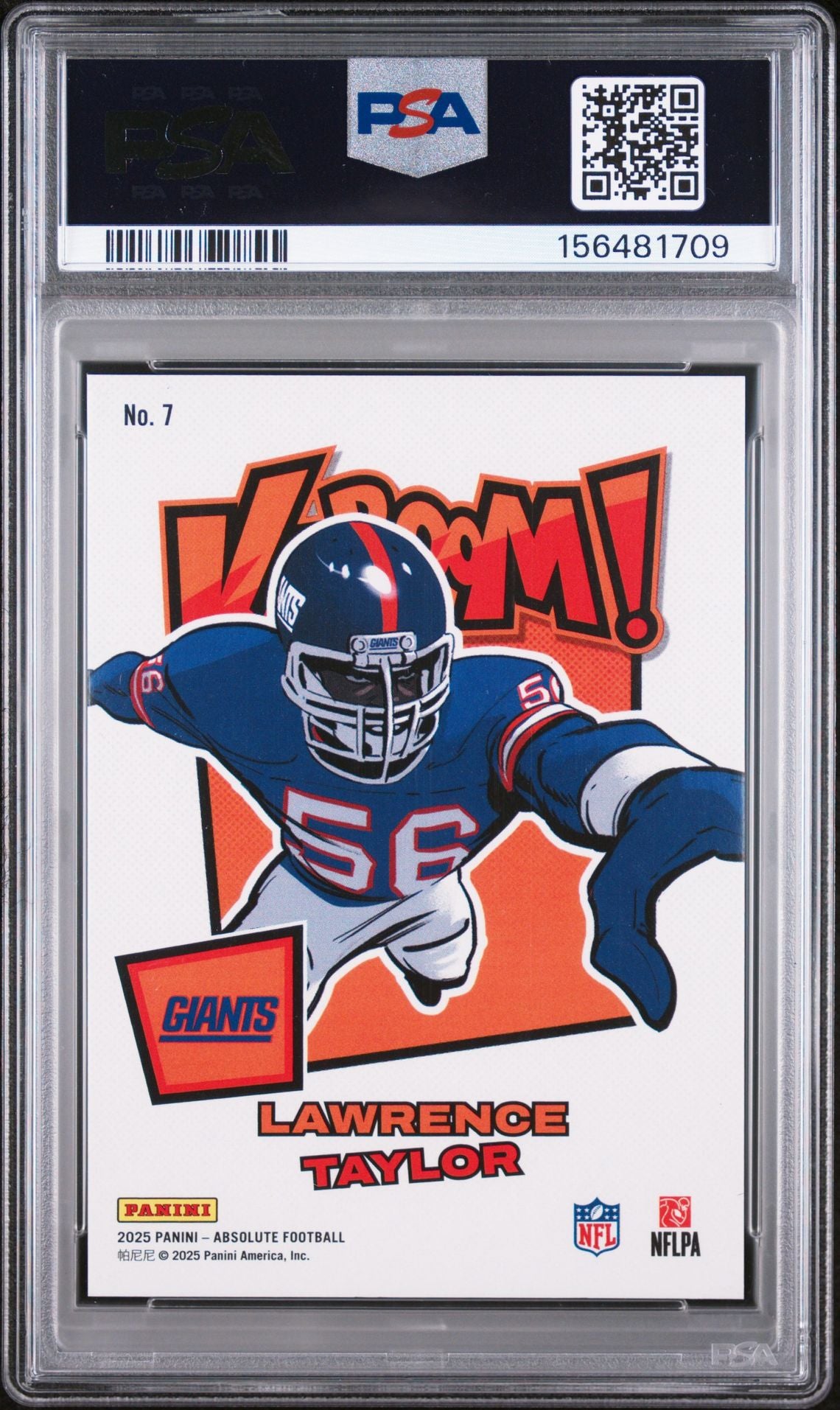 Lawrence Taylor 2025 Absolute Kaboom! Horizontal New York Giants Signed Football Card #7 Graded PSA 9 Auto 7 Cert #156481709