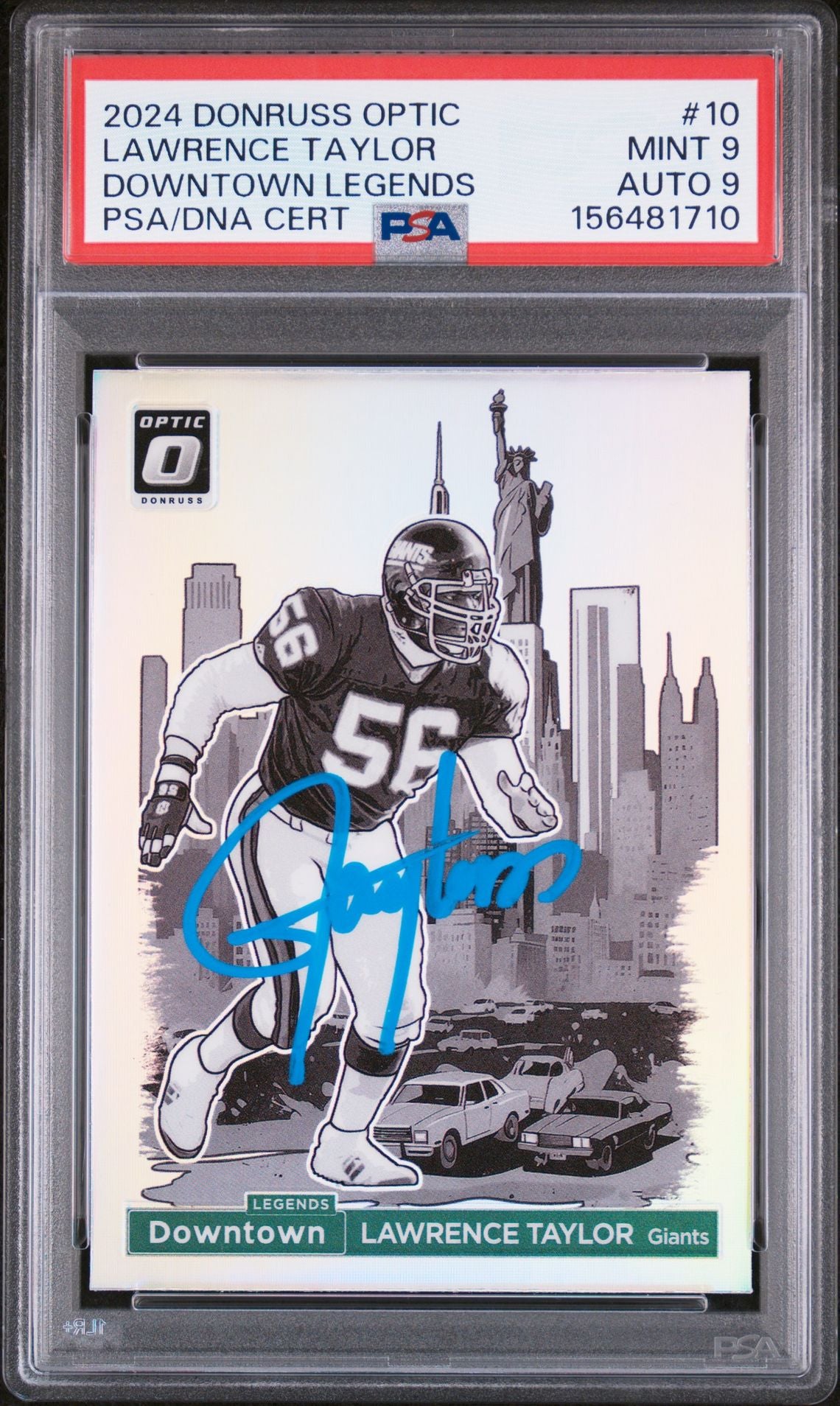 Lawrence Taylor 2024 Donruss Optic Downtown Legends New York Giants Signed Football Card #10 Graded PSA 9 Auto 9 Cert #156481710