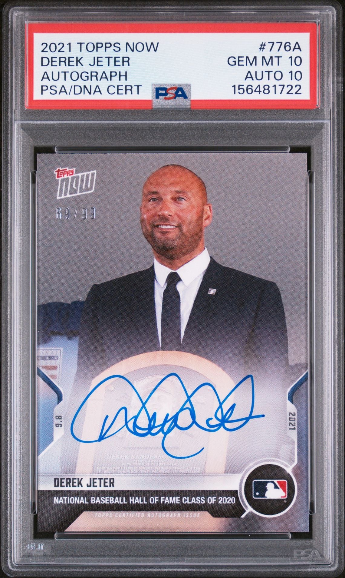 Derek Jeter 2021 Topps Now New York Yankees Hall of Fame HOF Signed Baseball Card #776A Graded PSA 10 Auto 10 Cert #156481722
