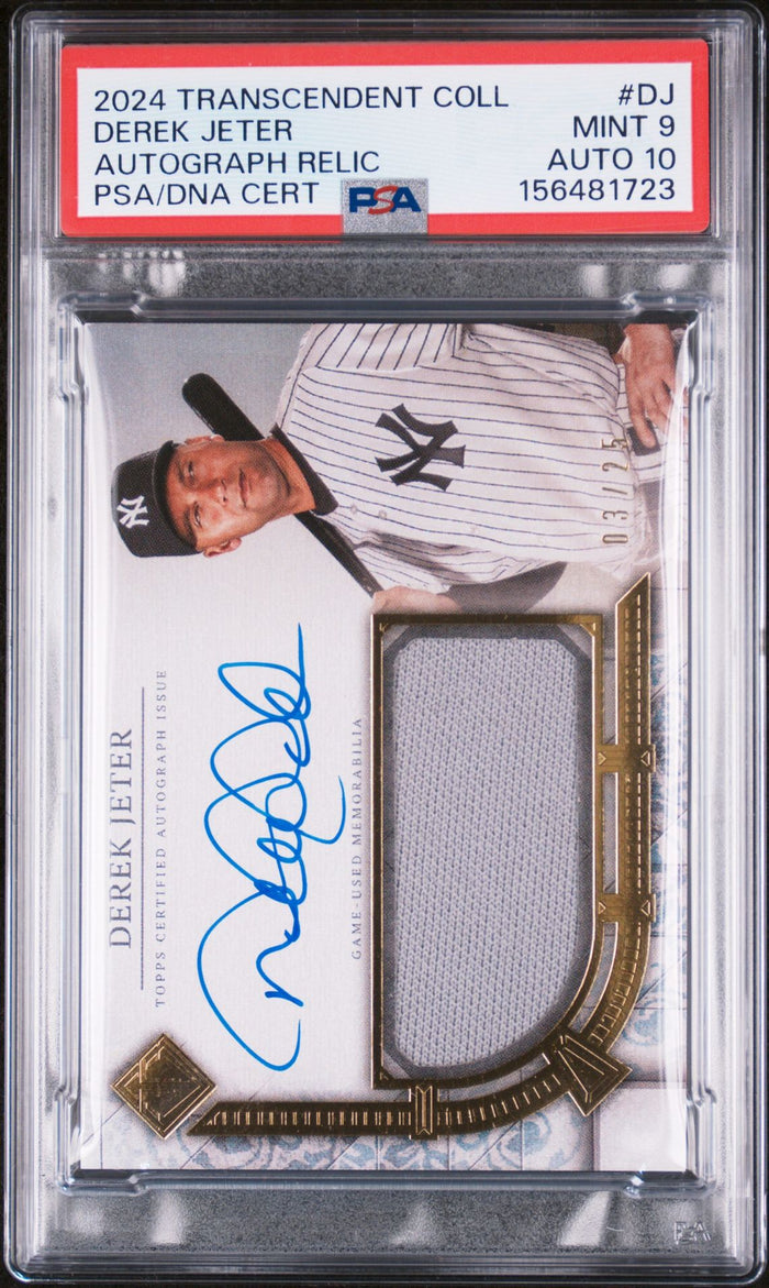 Derek Jeter 2024 Topps Transcendent Collection Game Used Relic New York Yankees Signed Baseball Card #DJ 3/25 Graded PSA 9 Auto 10 Cert #156481723