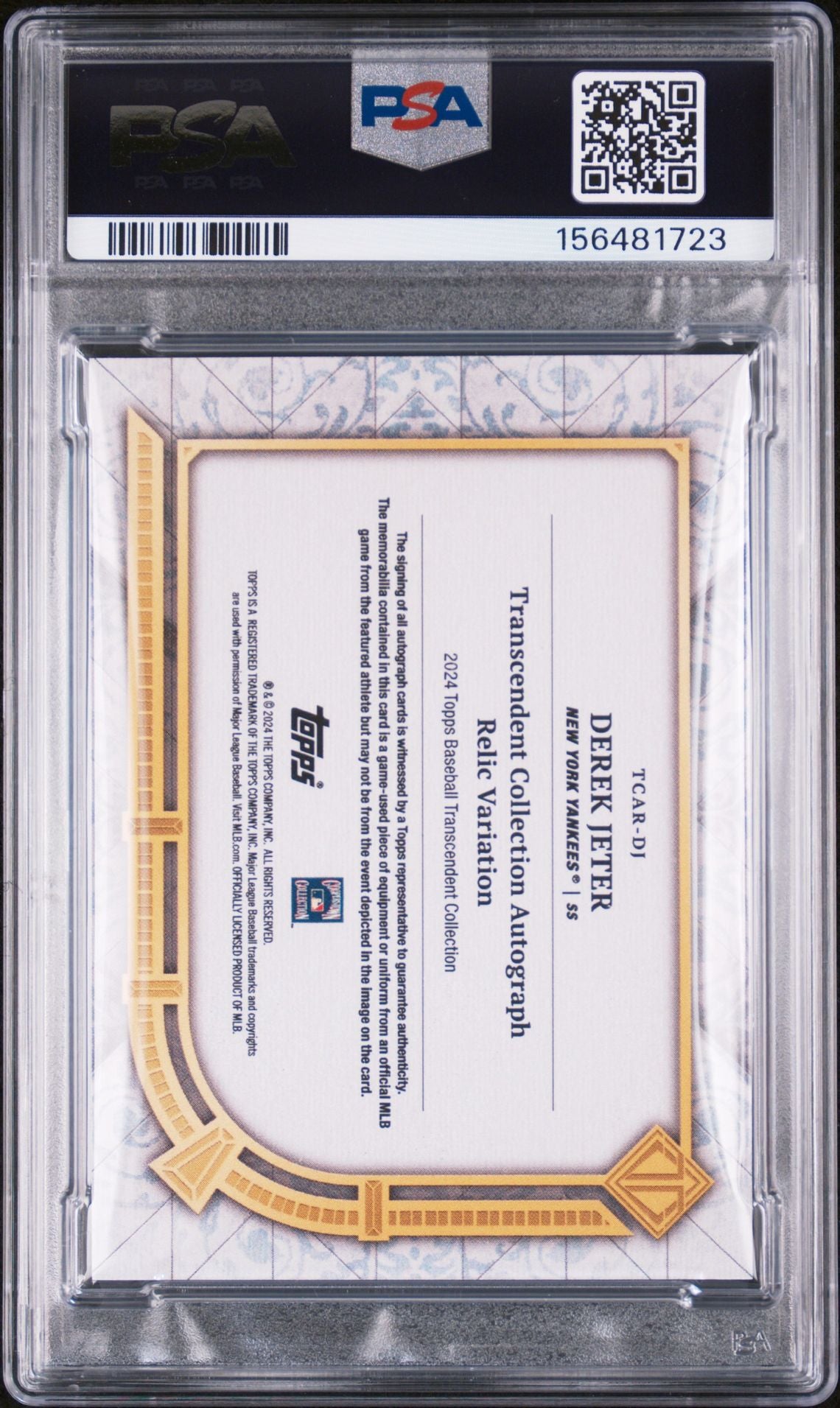 Derek Jeter 2024 Topps Transcendent Collection Game Used Relic New York Yankees Signed Baseball Card #DJ 3/25 Graded PSA 9 Auto 10 Cert #156481723