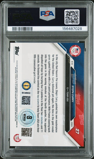 Stephen Curry 2024 Topps Now Olympics Team USA Night Night Signed Basketball Card #27 Graded PSA 9 Auto 8 Cert #156487028