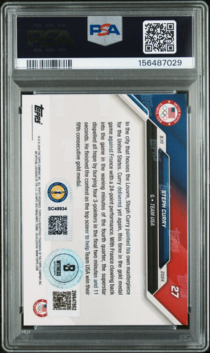 Stephen Curry 2024 Topps Now Olympics Team USA Night Night Signed Basketball Card #27 Graded PSA 9 Auto 8 Cert #156487029
