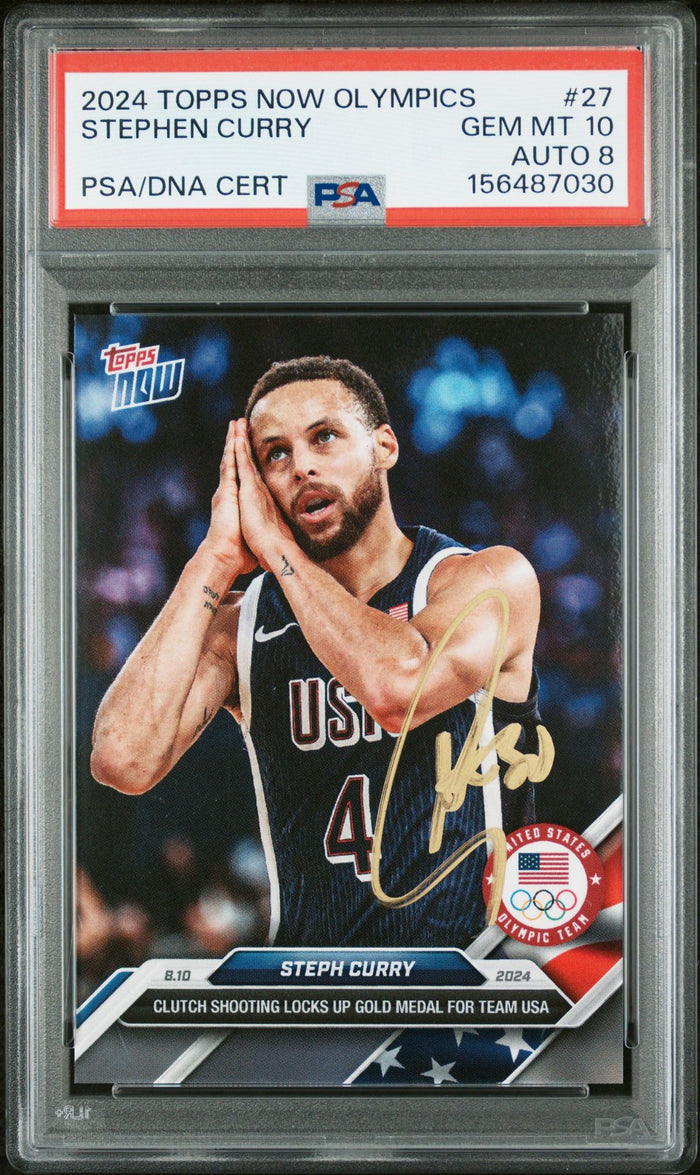 Stephen Curry 2024 Topps Now Olympics Team USA Night Night Signed Basketball Card #27 Graded PSA 10 Auto 8 Cert #156487030-Powers Sports Memorabilia