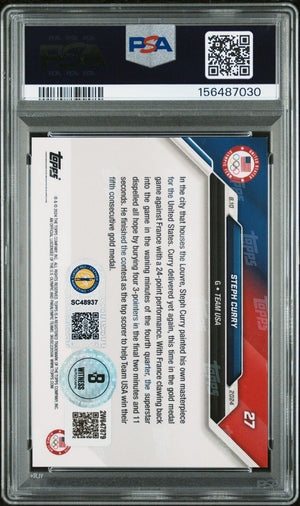 Stephen Curry 2024 Topps Now Olympics Team USA Night Night Signed Basketball Card #27 Graded PSA 10 Auto 8 Cert #156487030