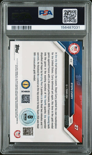 Stephen Curry 2024 Topps Now Olympics Team USA Night Night Signed Basketball Card #27 Graded PSA 10 Auto 8 Cert #156487031