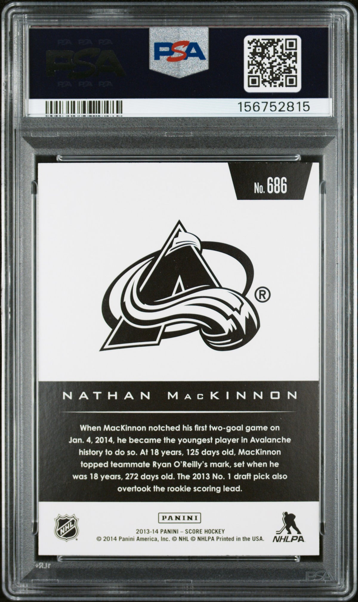 Nathan MacKinnon 2013 Panini RC Rookie Card #686 PSA 9