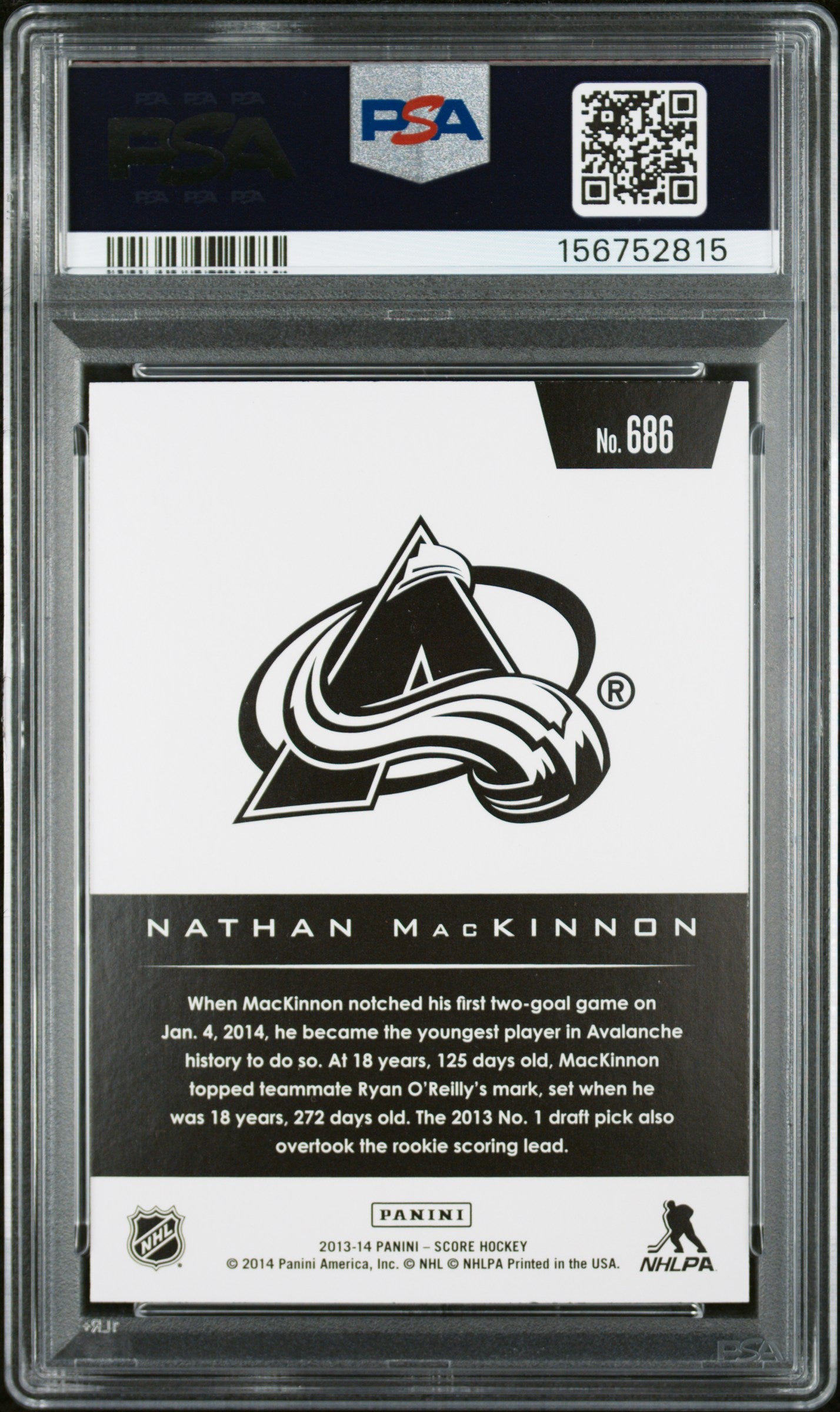 Nathan MacKinnon 2013 Panini RC Rookie Card #686 PSA 9-Powers Sports Memorabilia