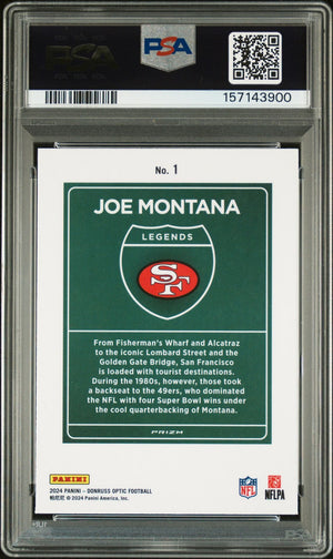 Joe Montana 2024 Donruss Optic Downtown Legends Signed San Francisco 49ers Football Card #1 Graded PSA 8 Auto 9 Cert #157143900