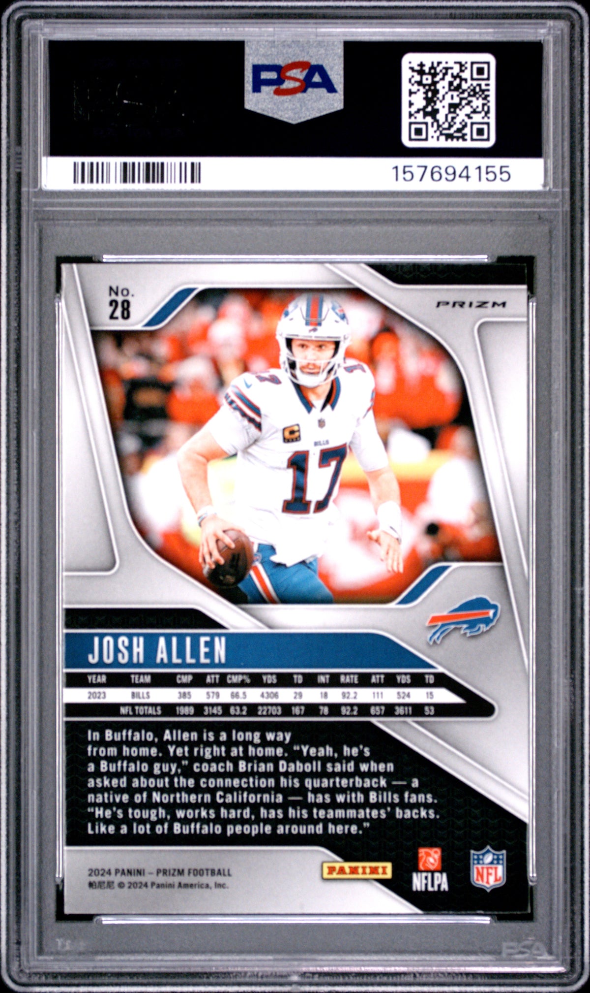 Josh Allen 2024 Panini Prizm Silver Bills Card #28 PSA 10