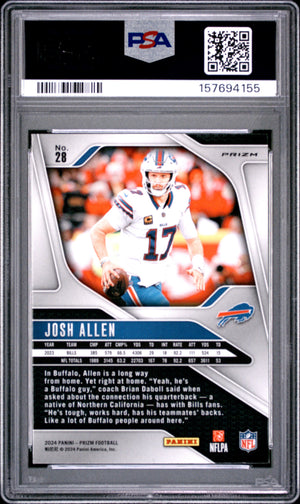 Josh Allen 2024 Panini Prizm Silver Bills Card #28 PSA 10