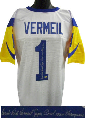 Dick Vermeil Autographed White TB Custom Stitched Pro Style Football Jersey w/ dual Coach & Super Bowl XXXIV Champions XL-Powers Sports Memorabilia