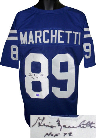 Gino Marchetti Autographed Blue TB Custom Stitched Pro Style Football Jersey HOF 72 XL- JSA Hologram-Powers Sports Memorabilia