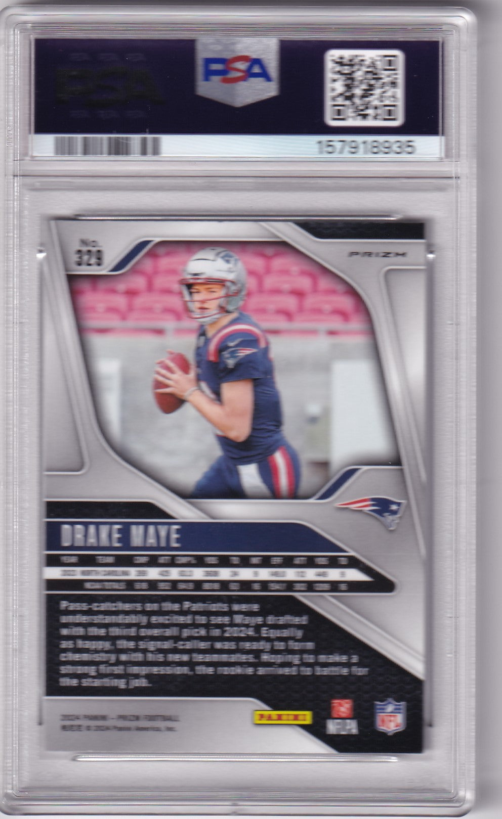 Drake Maye 2024 Panini Prizm Silver Rookie Card #329 PSA 8