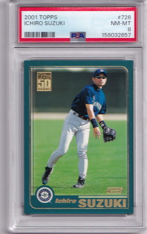 Ichiro Suzuki 2001 Topps Mariners Rookie Card #726 PSA 8