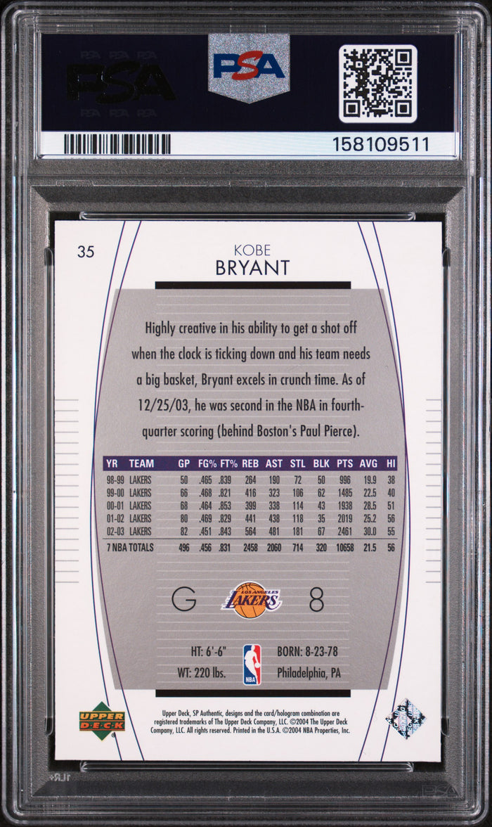 Kobe Bryant 2003 SP Authentic Lakers Card #35 PSA 9