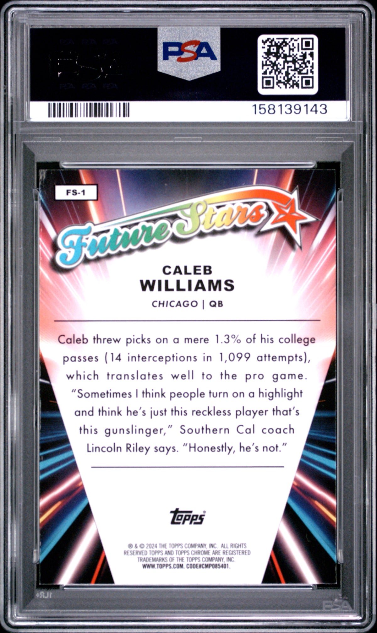 Caleb Williams 2024 Topps Chrome Future Stars Rookie Card #FS1 PSA 9