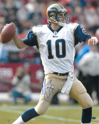 Marc Bulger Autographed St. Louis Rams 16X20 Photo (white jersey pass)- Bulger Hologram-Powers Sports Memorabilia