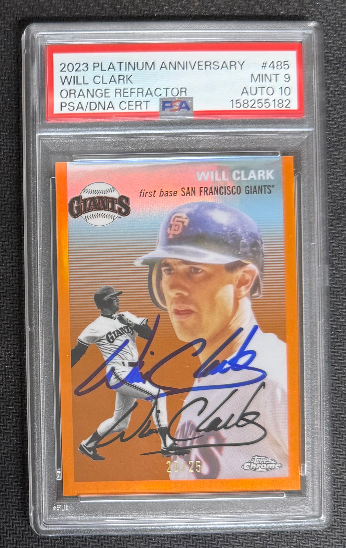 Will Clark 2023 Topps Chrome Orange Card #485 PSA 9 Auto 10 20/25-Powers Sports Memorabilia