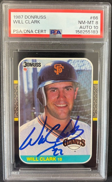 Will Clark 1987 Donruss RC Rookie Card #66 PSA 8 Auto 10 158255183-Powers Sports Memorabilia