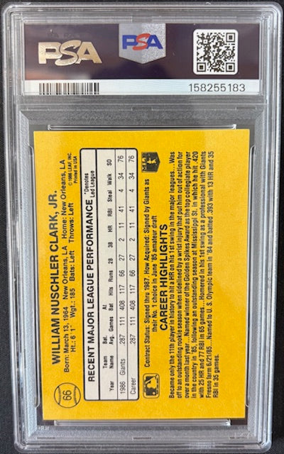 Will Clark 1987 Donruss RC Rookie Card #66 PSA 8 Auto 10 158255183-Powers Sports Memorabilia