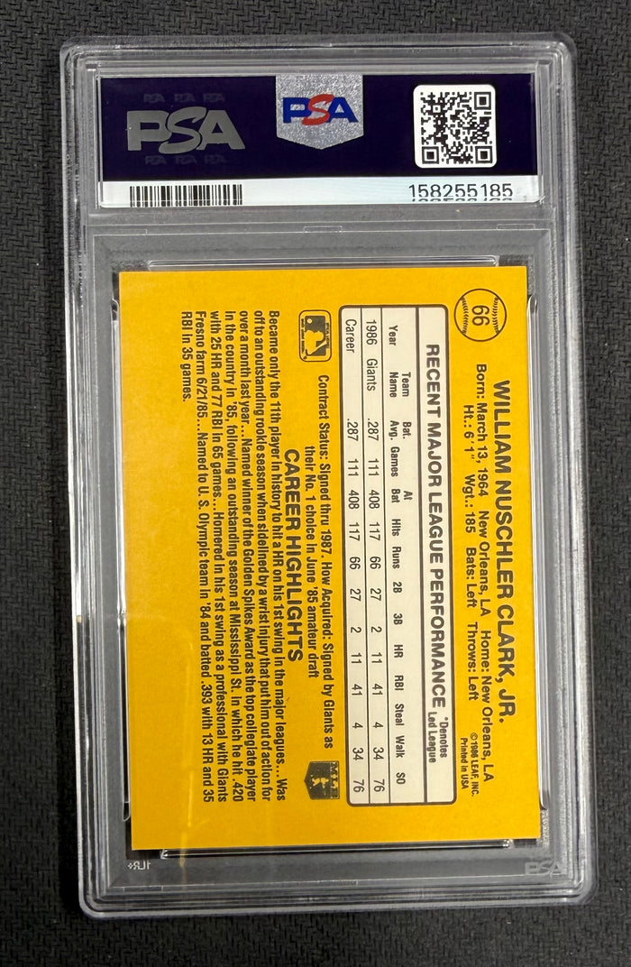 Will Clark 1987 Donruss RC Rookie Card #66 PSA 7 Auto 10 158255185-Powers Sports Memorabilia