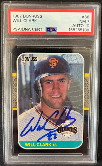 Will Clark 1987 Donruss RC Rookie Card #66 PSA 7 Auto 10 158255186-Powers Sports Memorabilia