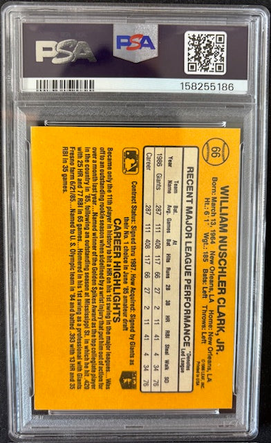 Will Clark 1987 Donruss RC Rookie Card #66 PSA 7 Auto 10 158255186-Powers Sports Memorabilia