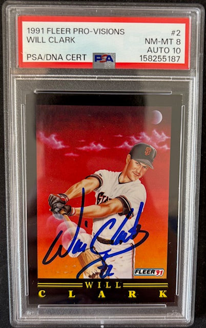 Will Clark 1991 Fleer Pro-Visions Card #2 PSA 8 Auto 10 158255187-Powers Sports Memorabilia