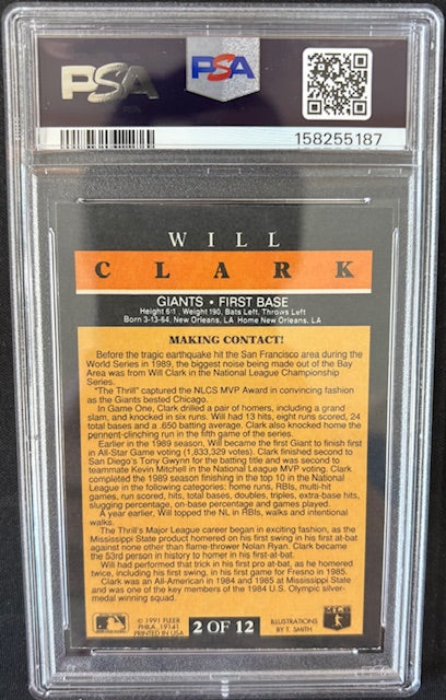 Will Clark 1991 Fleer Pro-Visions Card #2 PSA 8 Auto 10 158255187-Powers Sports Memorabilia