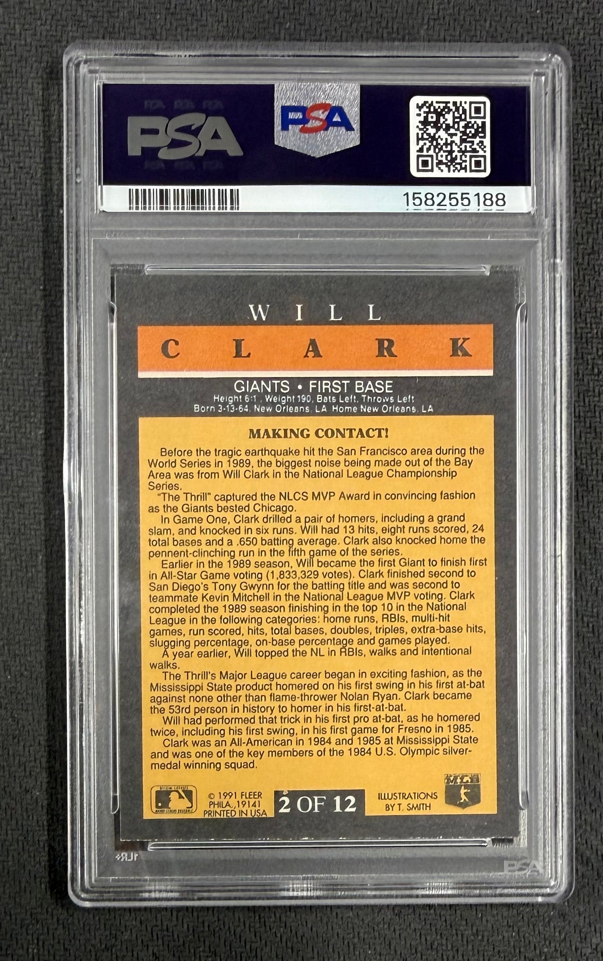 Will Clark 1991 Fleer Pro-Visions Card #2 PSA 7 Auto 10 158255188-Powers Sports Memorabilia