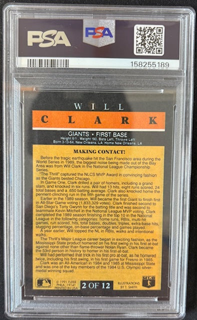 Will Clark 1991 Fleer Pro-Visions Card #2 PSA 7 Auto 10 158255189-Powers Sports Memorabilia