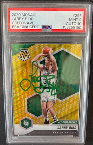 Larry Bird 2020 Mosaic Gold Wave Card #295 PSA 9 Auto 10-Powers Sports Memorabilia