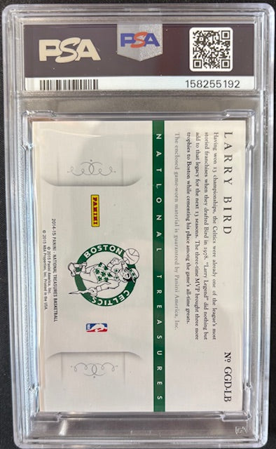 Larry Bird 2014 National Treasures Game Used Patch Card #LB PSA 8 Auto 10 50/99-Powers Sports Memorabilia