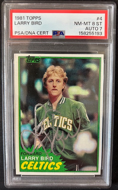 Larry Bird 1981 Topps Signed Card #4 PSA 8 Auto 7 158255193-Powers Sports Memorabilia