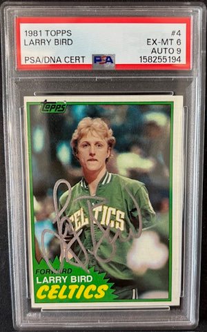 Larry Bird 1981 Topps Signed Card #4 PSA 6 Auto 9 158255194-Powers Sports Memorabilia