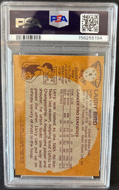 Larry Bird 1981 Topps Signed Card #4 PSA 6 Auto 9 158255194-Powers Sports Memorabilia