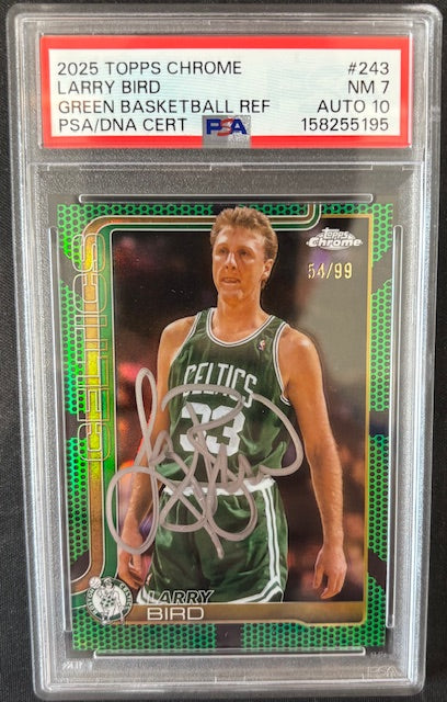 Larry Bird 2025 Topps Chrome Green Card #243 PSA 7 Auto 10 54/99-Powers Sports Memorabilia