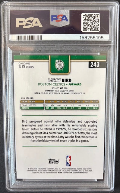 Larry Bird 2025 Topps Chrome Green Card #243 PSA 7 Auto 10 54/99-Powers Sports Memorabilia