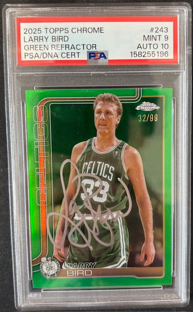 Larry Bird 2025 Topps Chrome Green Card #243 PSA 9 Auto 10 32/99-Powers Sports Memorabilia