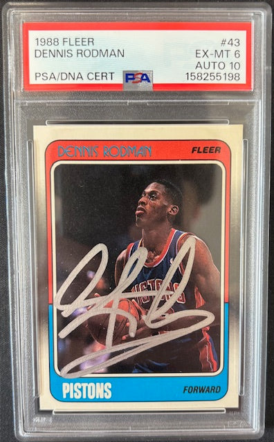 Dennis Rodman 1988 Fleer RC Rookie Card #43 PSA 6 Auto 10 158255198-Powers Sports Memorabilia