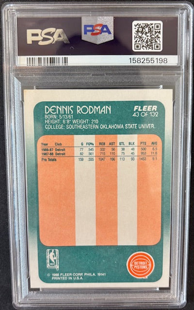 Dennis Rodman 1988 Fleer RC Rookie Card #43 PSA 6 Auto 10 158255198-Powers Sports Memorabilia