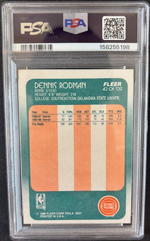 Dennis Rodman 1988 Fleer RC Rookie Card #43 PSA 6 Auto 10 158255198-Powers Sports Memorabilia