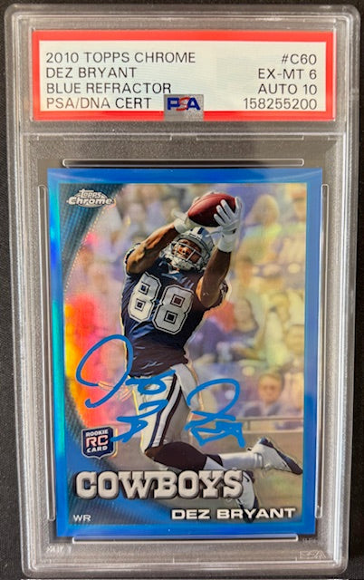 Dez Bryant 2010 Topps Chrome Blue RC Rookie Card #C60 PSA 6 Auto 10 149/199-Powers Sports Memorabilia