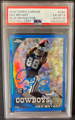 Dez Bryant 2010 Topps Chrome Blue RC Rookie Card #C60 PSA 6 Auto 10 149/199-Powers Sports Memorabilia