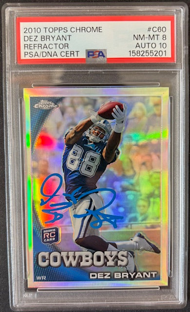 Dez Bryant 2010 Topps Chrome Refractor RC Rookie Card #C60 PSA 8 Auto 10-Powers Sports Memorabilia